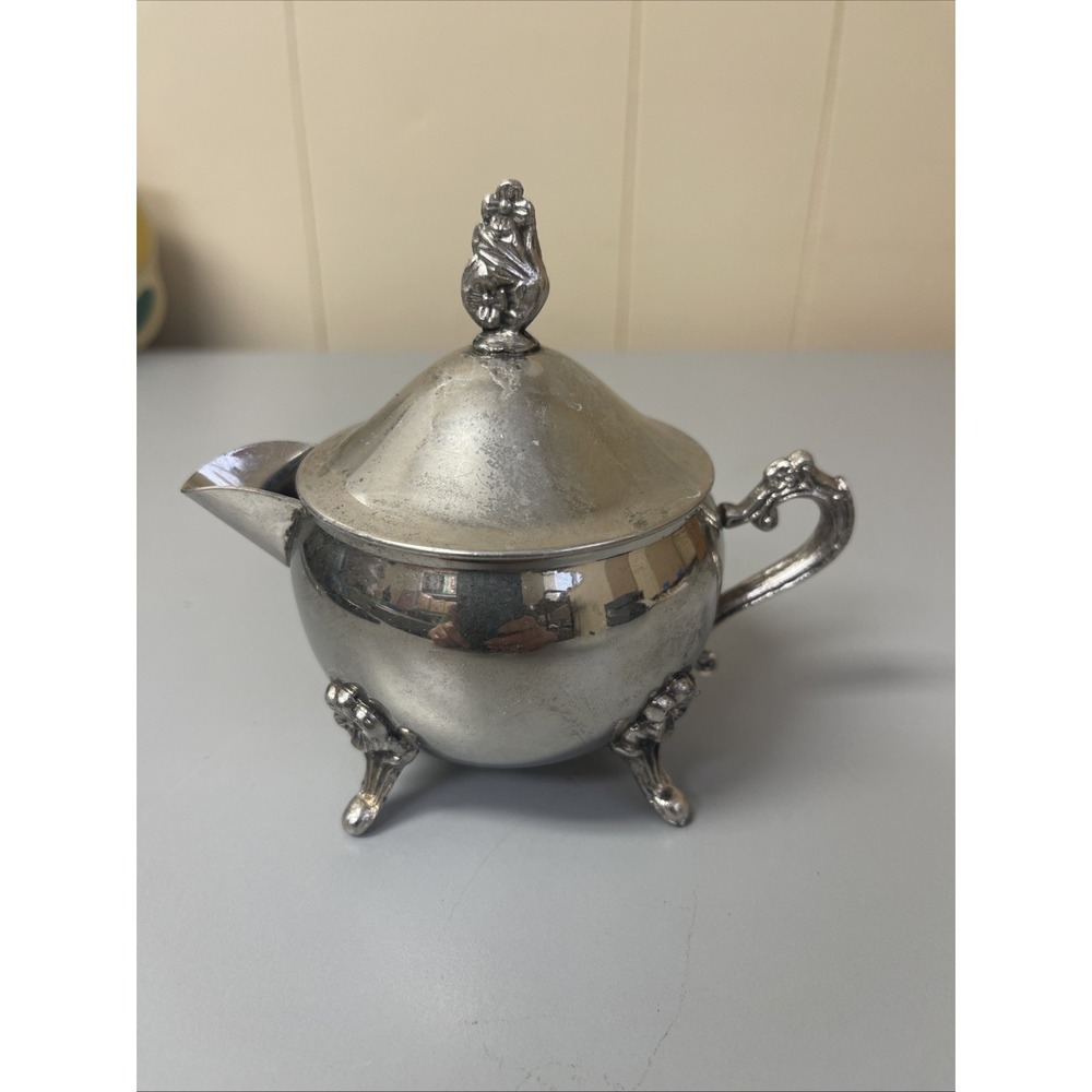 Vintage Silver Plated Queen Anne Style Footed Creamer With Lid Dainty Tea Party